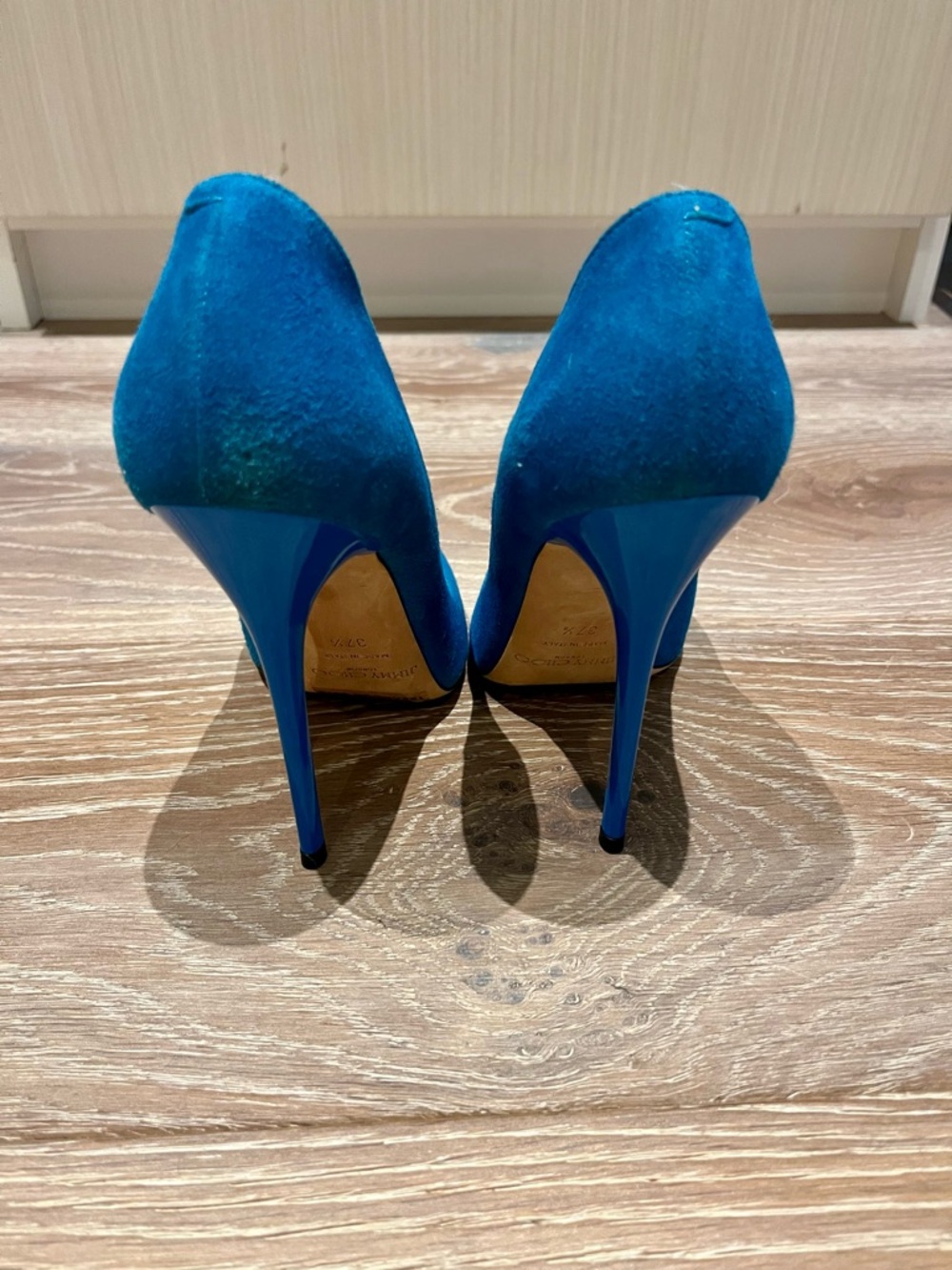 Jimmy Choo Anouk Blue Suede Pointed-Toe Stiletto Pumps - Picture 2 of 5